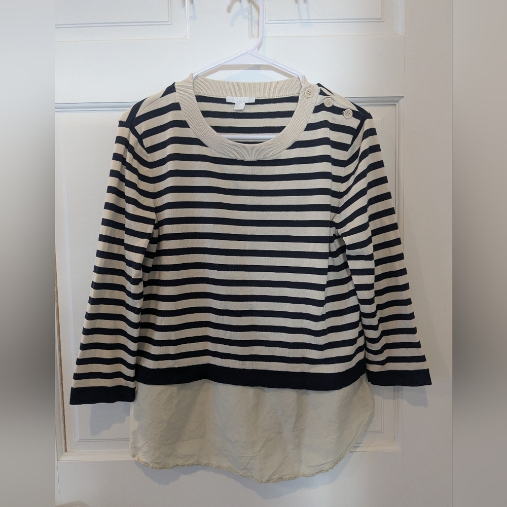 COS Black and Cream Striped Cotton Knit Top, Size Small
